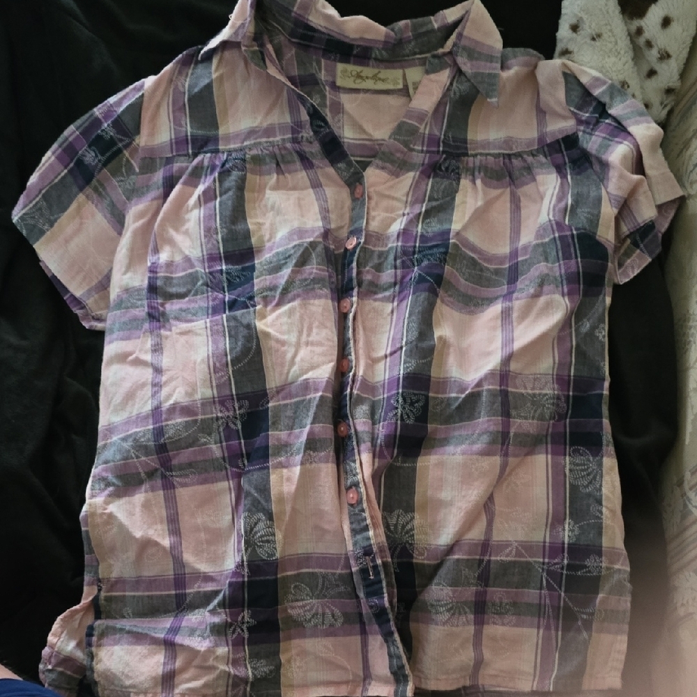 Pink and Purple Plaid Button Down Shirt